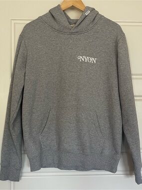 New York Or Nowhere Motto Hoodie Grey White Embroider Size Medium